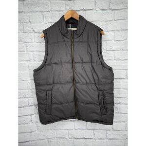 Weatherproof Vintage Men's Puffer Vest XL Gray Plaid Lined Quilted Full Zip